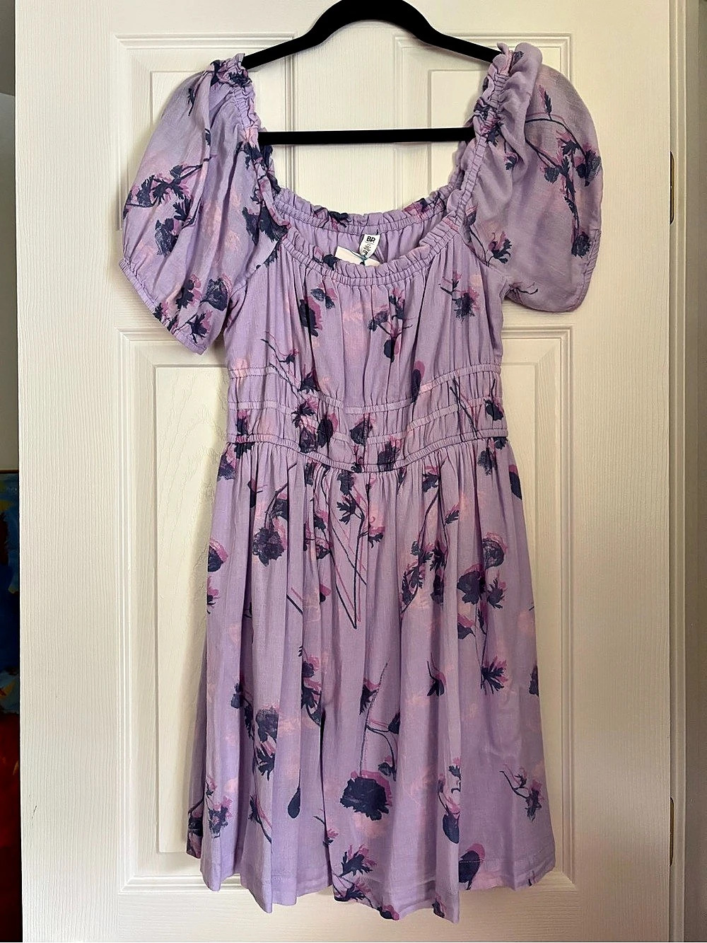 BP. Lavender Floral Puff Sleeve Smocked Mini Dress M